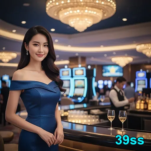 Modelo apresenta o cassino 39ss em um ambiente elegante.