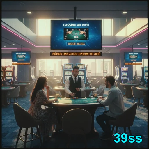Mesa de cassino ao vivo no 39ss com dealers e jogadores.