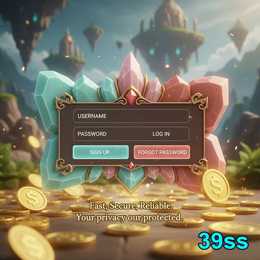 Tela de login da 39ss com moedas ao fundo.