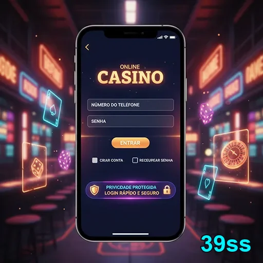 Tela de login do cassino online 39ss em dispositivo móvel.