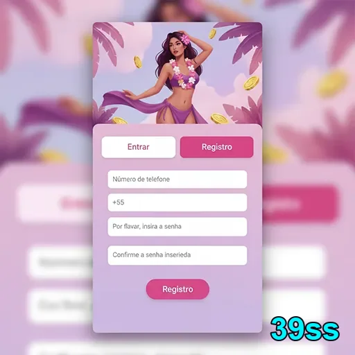 Tela de registro da 39ss com mulher atraente e moedas.